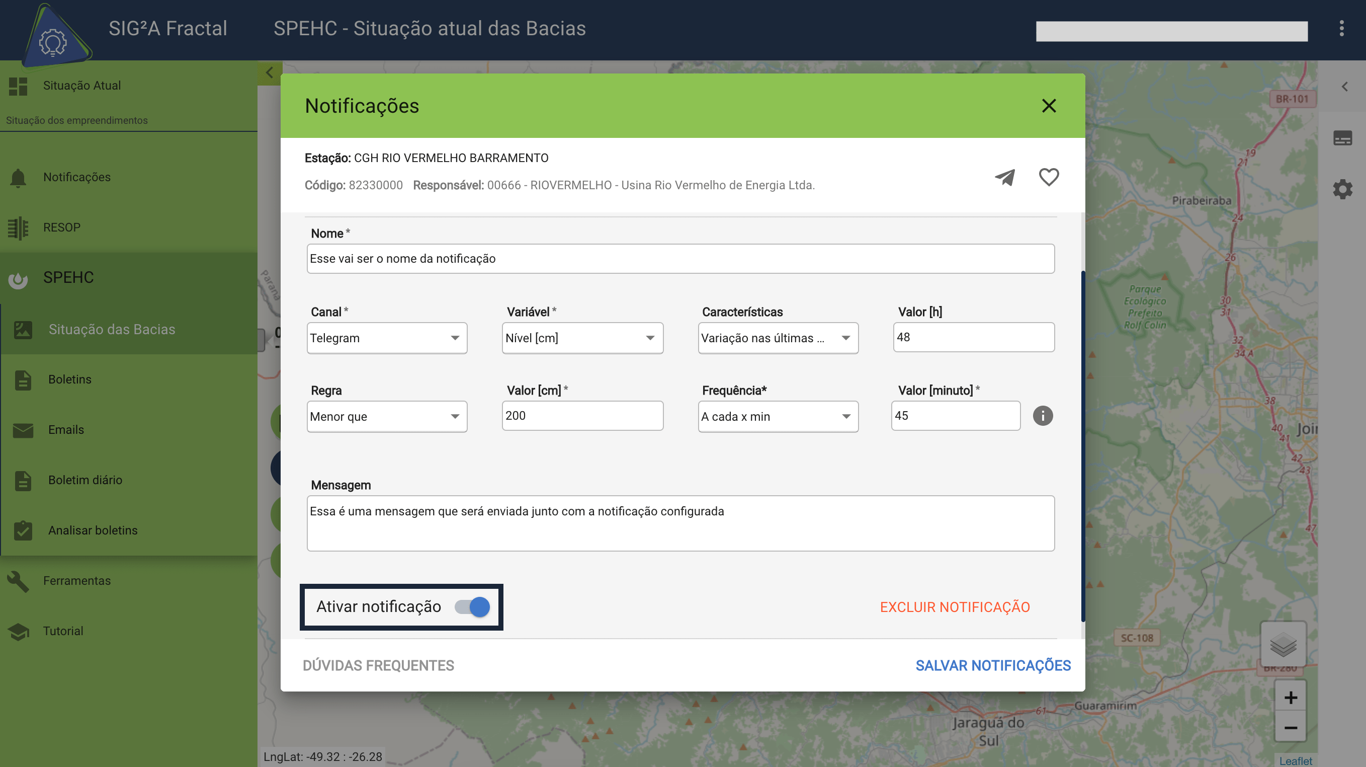 Notificação ativa  alt text